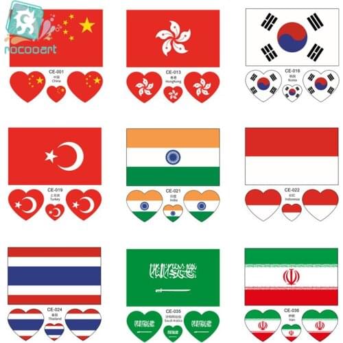 Latest Asian flag China Korea Turkey India Thailand Iran Saudi Arabia and Indonesia face temporary tattoo stickers