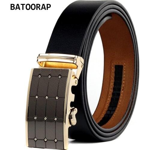 BATOORAP Brand Designer Belts Men Fashion Black Trouser Strap Automatic Buckle Vintage Western Mens Leather Belt Ratchet 43-51"