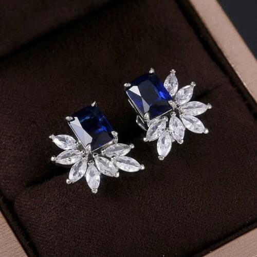 Luxury Square with Marquise CZ Stone Women Stud Earrings for Party 3 Colors Delicate Gift Dazzling Ladys Wedding Jewelry