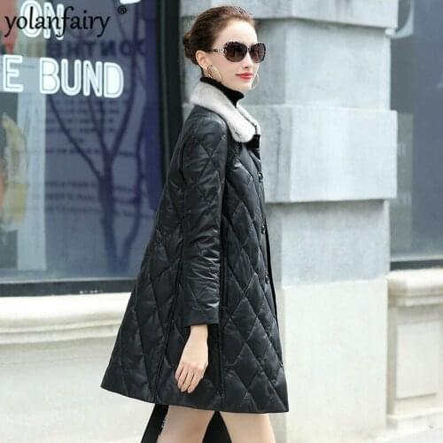 Genuine Leather Jacket Women Sheepskin Duck Down Winter Coat Women Real Mink Fur Collar Coat Women Clothes 2020 YY987