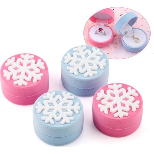 1 Piece Pink/Blue snowflake jewelry Box Velvet wedding Ring box Necklace Display Box Gift Container Case for Jewelry Packaging