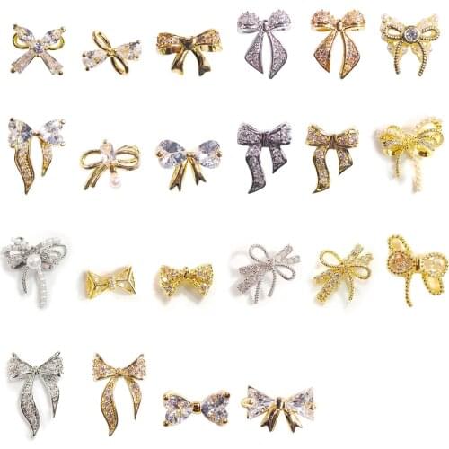 1 Pcs Bowknot Alloy Zircon Nail Art Decoration Luxury Rhinestones Nail Crystal Jewelry Manicure Accessories CZ