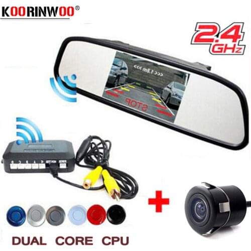 Koorinwoo 2.4G Car Parking Sensor Alarm Probes System Kit 5" Mirror Monitor LCD Screen Reverse Camera Rearview Wireless adapter