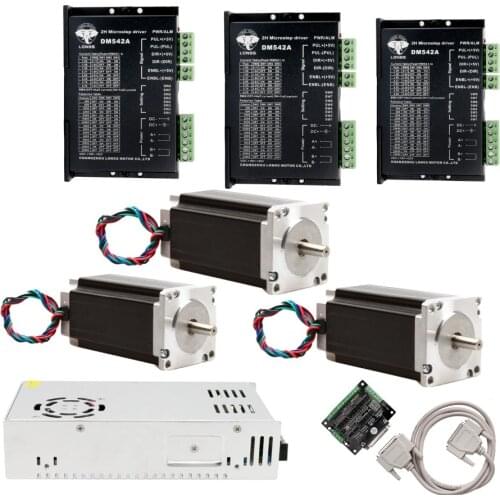 Free Ship US&US Ship 3 Axis Nema23 Stepper Motor 425oz-in 3A 112mm &driver DM542A peak 4.2 A controller Board CNC ROUTER