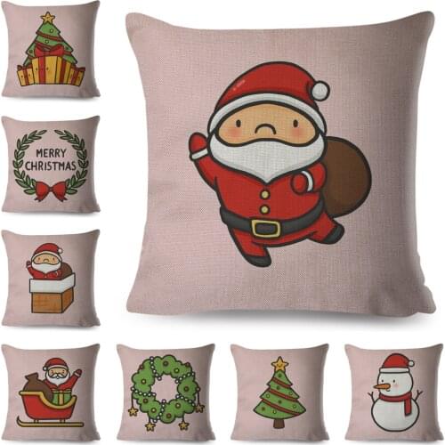 Merry Christmas Cushion Cover Decor Cartoon Animal Santa Claus Print Pillow Case Polyester Pillowcase for Children Room Sofa