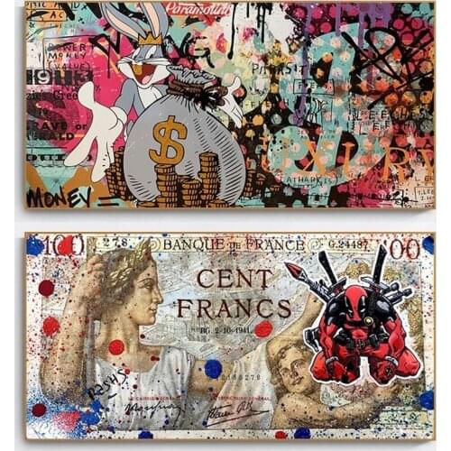 Disney Graffiti Cent Francs Rabbit Street Art Canvas Print Painting Abstract Cartoon Wall Picture Living Room Home Decor Poster