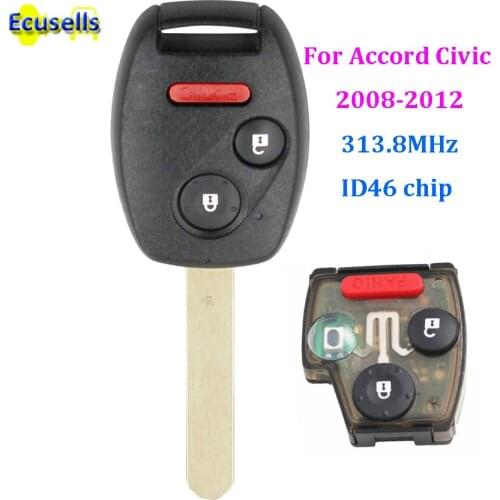 Remote Key Fob 2+1/3 Buttons 313.8Mhz ID46 Chip for Honda Accord Civic 2008-2012