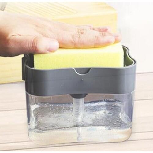 Press Soap Dispenser With Sponge Box Double Layer Manual Scrubber Holder 2 In 1 Kitchen Bathroom Supplies For Washing Cleaning