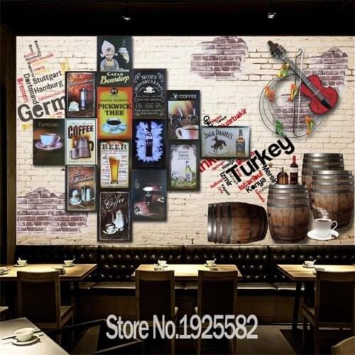 European Retro Beer Barrel Brick Wallpaper Coffee Wine Murals Music Bar Snack Bar Restaurant Industrial Decor Wall Paper 3D