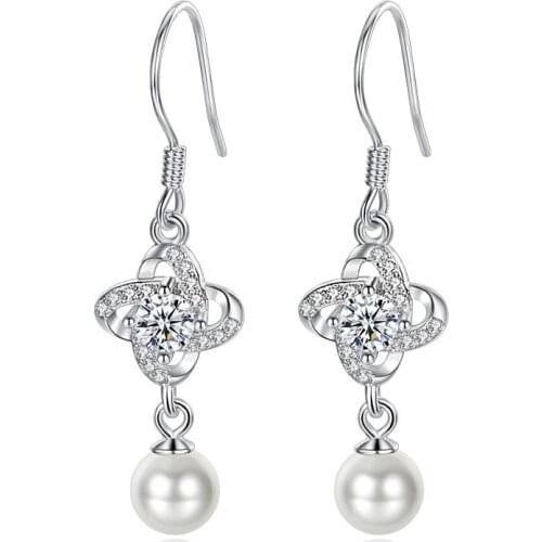 Huitan Romantic Womens Imitation Pearl Dangle Earrings for Wedding Elegant Bridal Marriage Ceremony Party Statement Accessories