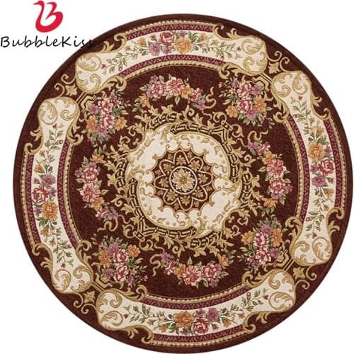 Bubble Kiss Classical Round Carpet European Style Home Retro Floor Mats Floral Decoration Computer Chair Anti Slip Area Foot Pad