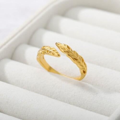 Stainless Steel Ring Cute Feather Opening Adjustable Ring For Women Party Elegant Accessories Fine Jewelry Bijoux Femme