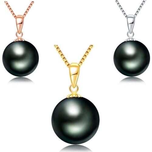 Lnngy 18K Gold Tahitian Black Pearl Pendant Necklace for Women Fashion Tahiti Pearl Pendant with Silver Chain Necklace(Gift)