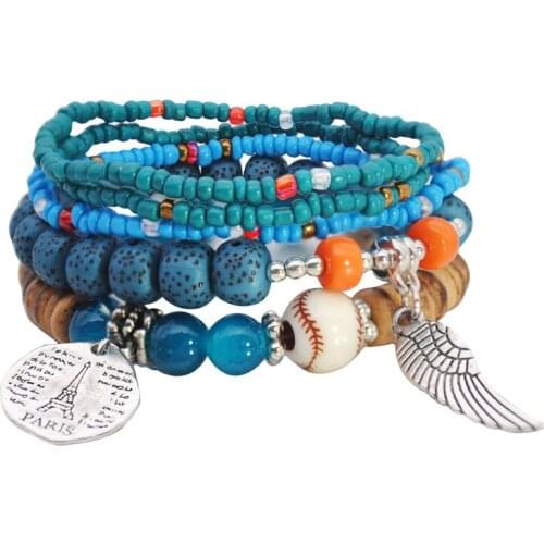 Unisex Bohemian Bracelet Set Multi-layer Elastic Rice Beads Bracelets for Women Men Fashion Charm Bangles Female Jewelry Gifts