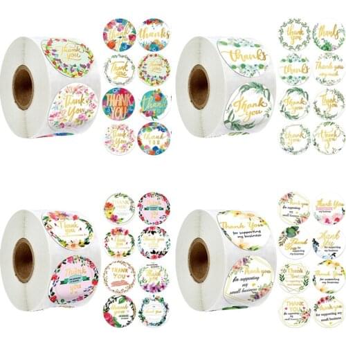 Wreath Thank You Stickers Gift Wedding Card Decoration Labels Stickers for Business Cookie Biscuit Bag Envelope Seal Sticker 500