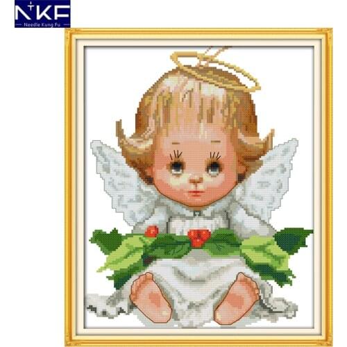 NKF Baby Angel Stamped Cross Stitch Sets Needlework DIY Kits Embroidery Chinese Cross Stitch Painting Pattern for Home Decor