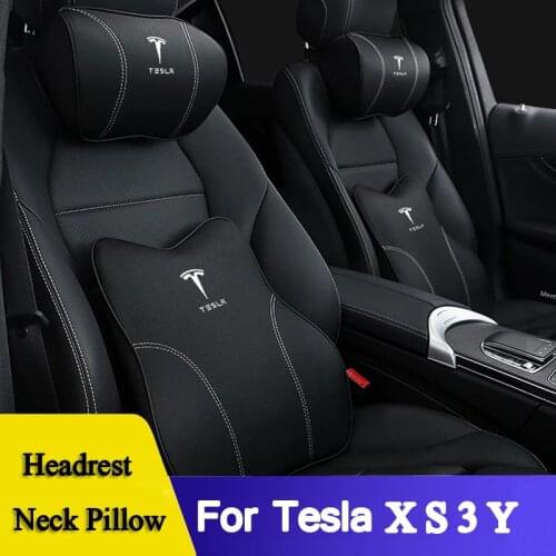 2021 New Car Neck Pillow For Tesla Model 3 Model X Model S Y Front Seat Soft Cushion Adjustable Strap Headrest Waist Support Pad