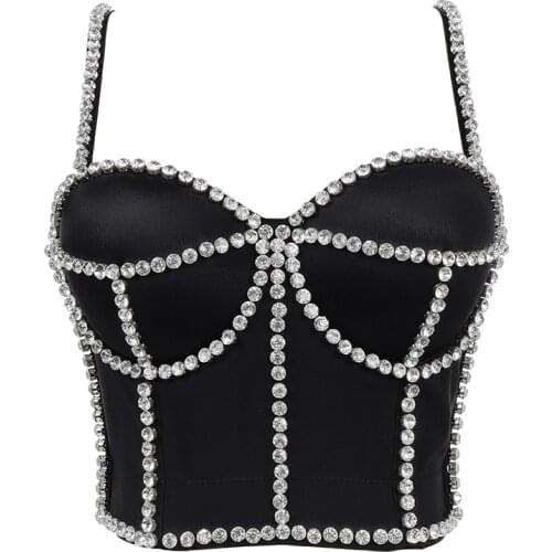 2021 New Women Camisole Korean Fashion Diamond Beading Sexy Crop Tank Top Bustier Bra Night Club Party Performance Clothing Y782