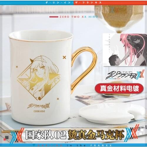 Anime DARLING in the FRANXX ZERO TWO Water Cup Daily Ceramic Coffee Mug Cup Gold stamping Men Women Spoon+Cup lid Cup Xmas Gifts