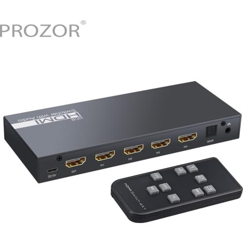 PROZOR 4x1 HDMI-compatible ARC 2.0 Switch Switcher with Audio Extractor 4K@60Hz Ultra HD with Optical Toslink Spdif 3.5mm Out