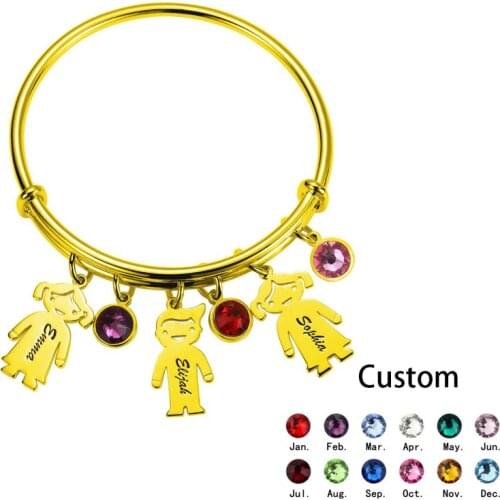 Adjustable Birthstone Custom Bracelet For Kids Boy Girl Cat Dog Name Pendant Gold Color Charm Bracelet Jewelry Gift Accessories
