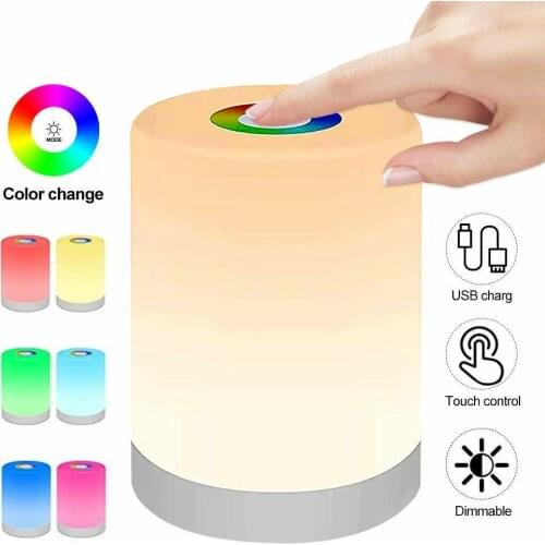Dimmable LED Touch Night Light Rechargeable Smart Dimmer Bedside Table Light USB Rechargeable RGB Lamp for Kids Baby Bedroom