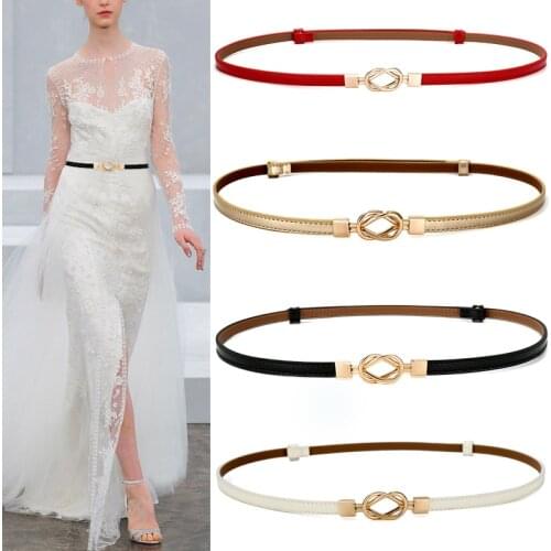 Fashion Luxury Cowhide Thin Belts For Women Wedding Genuine Leather Adjustable Gold Buckle Waistbands Dress Party Decorate Belt