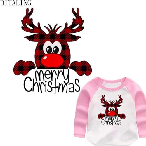 Christmas Patch For Clothing Reindeer Thermal Sticker DIY Washable Child T-Shirt Sweatshirt Heat Transfer Patches Kids Appliqued