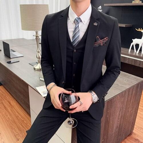 S-7XL Luxury Men Suit 3 Piece Set Fashion Boutique Groom Solid color Wedding Dress Mens Tuxedo Men Banquet Club Dress Male