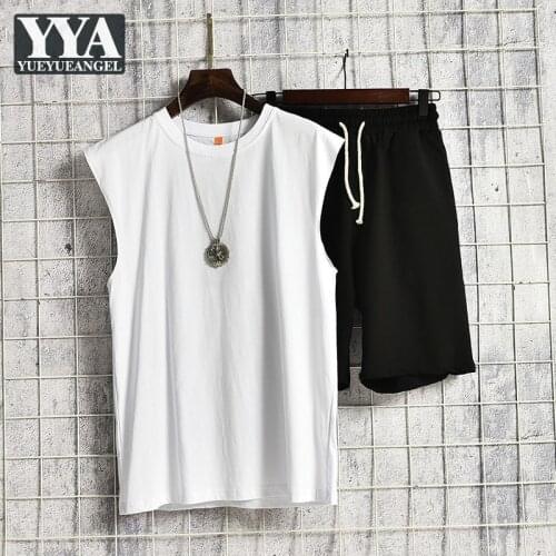 Summer Mens Fitness Vest Top Elastic Waist Shorts Two Piece Set Breathable Outside Joggers Tracksuit Fashion Male Matching Sets