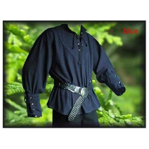 Medieval Renaissance Men Clothes Stand Collar Shirt Loose Men Shirts Retro Spliced Solid Color Men Vintage Shirts Halloween