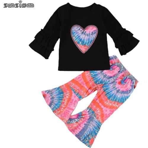 SUNSIOM Fashion 1-5Years Kids Baby Girl Clothes Suit Long Sleeve Heart PatternTop+ Long Colorful Trousers Kids Autumn Clothing