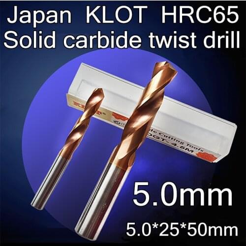 5.0*25*50mm 2pcs/set Japan KLOT HRC65 coating Solid carbide twist drill processing Hardness 65 degrees following materials