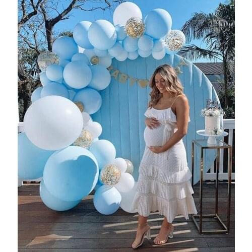122pcs Macaron Pastel Blue White Gold Chrome Balloon Arch Garland Wedding Birthyday Baby Shower Party Background Decor Globos