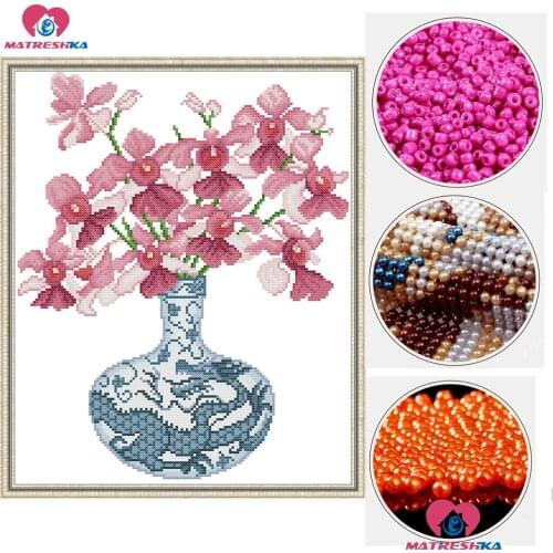 Diy cross stitch beads embroidery flower vase beadwork home decor crafts needlework accessories pearl partial beads embroidery