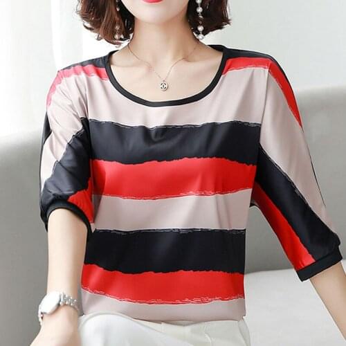 Plus size partes superiores das senhoras listrado camisas top para as mulheres camisas Meia manga roupas femininas