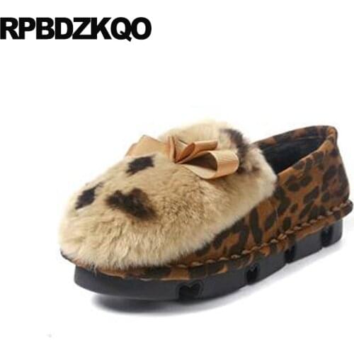 Women winter 2019 shallow suede fur leopard print gray ladies slip on round toe chinese designer shoes china flats large size