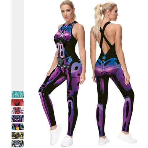 2021 Summer Womens Jumpsuit New Digital Printed Casual Yoga Pants Fashion Halloween Slim Pants Beauty Back Jumpsuit