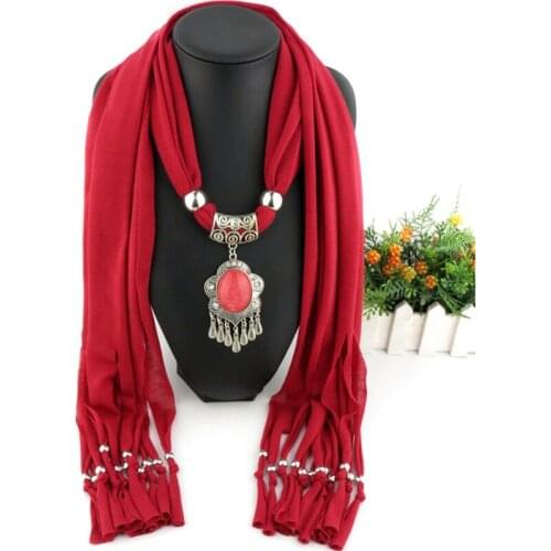 New Fashion Polyester plain weave Tie dye Tassel National characteristics pendant Jewelry Scarf Necklace Women colour Scarves