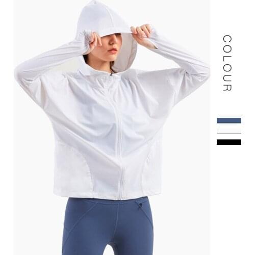 2021 Womens Coats Moisture Wicking Quick-drying Zipper Hooded Fitness Suit Sports Tops Casual Loose Workout Jackets Outerwear