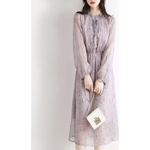 2021 Spring Fresh Flower Print Dresses for Women Lace Up Fungus Design Silm Waist Dress Elegant Office Lady Vestido Feminino