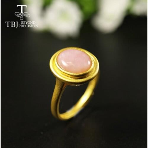 Tbj ,Natural africa pink opal Ring oval 8*10mm real gemstone jewelry 925 sterling silver creative simple design for women gift