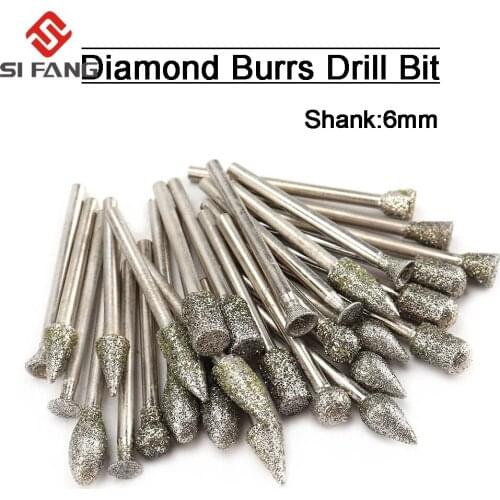 2Pcs Diamond Grinding Head Grinding Needle Bits Burrs Shank 6mm for Metal Stone Jade Engraving Carving Tools 46/120Grit
