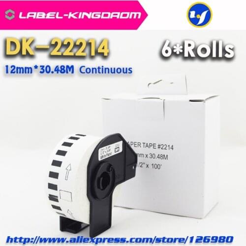 6 Rolls Generic DK-22214 Label 12mm*30.48M Continuous Compatible for Brother Printer QL-570/700 All Include Plastic Holder
