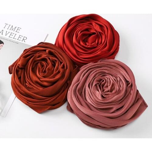 70*175CM 2021 New Style Malay Indonesia Natural Wrinkled Monochrome Long Scarf, Smooth Crepe Breathable Womens Long Scarf