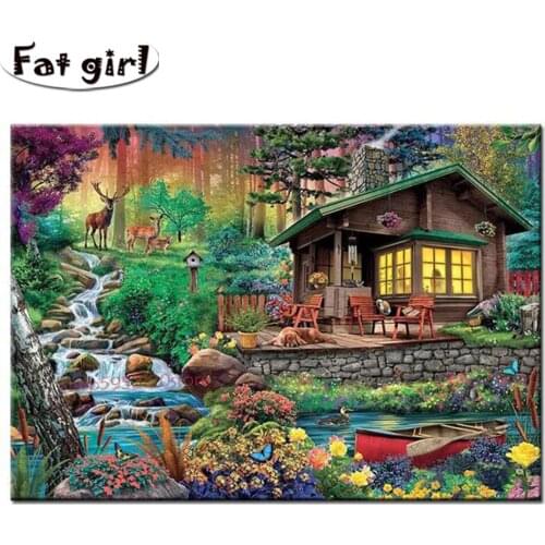 5d Diy diamond painting Forest animal house Cross stitch Mosaic Embroidery full square round drill Living room decoration gifts