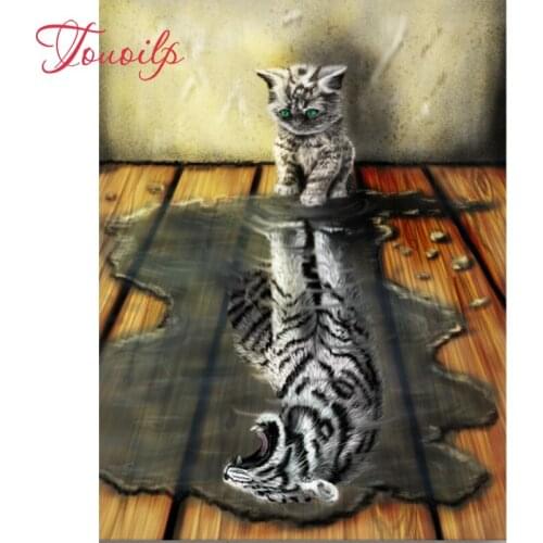 DIY 5D Diamond Painting Cross Stitch Kits mosaic square&round Diamonds Embroidery Animal tiger cat Home Decoration Free shipping