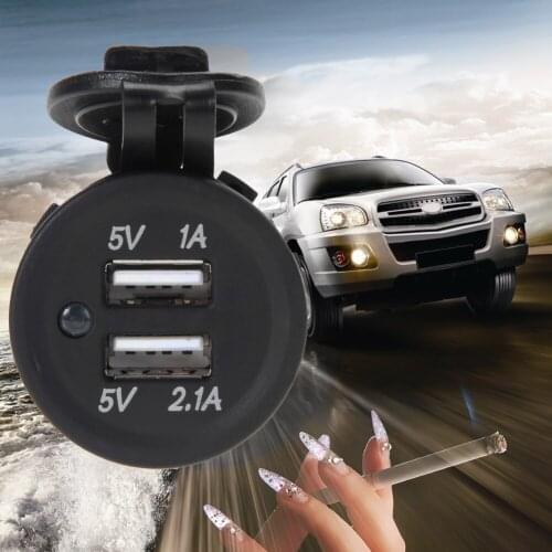 Auto Waterproof Dual USB Charger Socket 2.1A+1A Power Outlet Adapter with Wires for Car Motorcycle Boat Marine Bus Truck RV