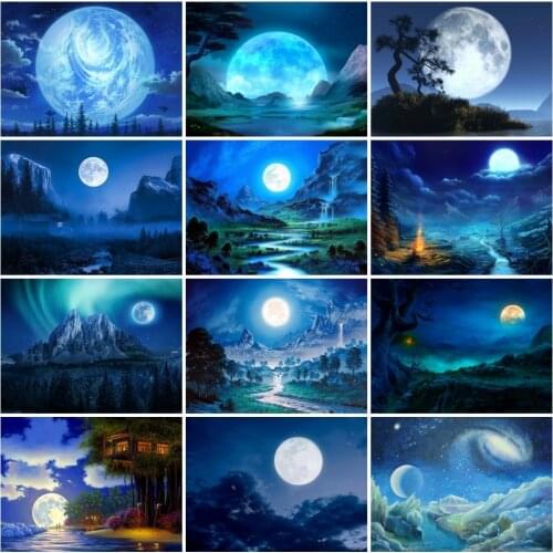 AZQSD Diamond Painting Moon Scenery Home Decoration Mosaic Home Decor Diamond Embroidery Landscape Rhinestones Picture