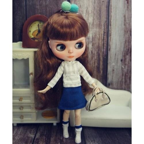 White Stripe Hoodie Denim Jeans Skirt Fashion Doll Clothes For Blythe Doll Outfits For Blyth Dolls 1/6 Doll Accessories Kids Toy